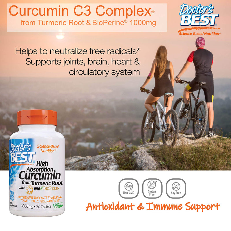 Doctor's Best Curcumin From Turmeric Root with C3 Complex & BioPerine, Non-GMO, Gluten Free, Soy Free, Joint Support, 1000 mg, 120 Tablets - NewNest Australia