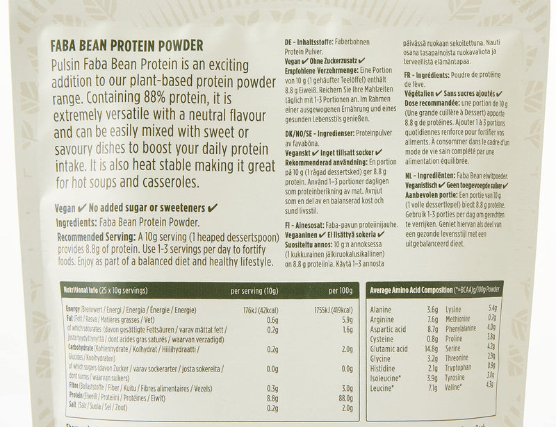 Pulsin - Natural Unflavoured Vegan Faba Bean Protein Powder - 250g - 8.8g Protein, 0.2g Carbs, 42 Kcal Per Serving - Gluten Free, Plant Based, Palm Oil Free & Dairy Free Protein - NewNest Australia
