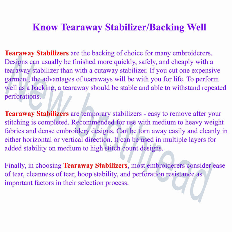New brothread Tear Away Machine Embroidery Stabilizer Backing 8"x8" - 100 Precut Sheets - Medium Weight 1.8 oz- Fits 4x4 and 6x6 Hoops 8"x8" 100 sheets - NewNest Australia