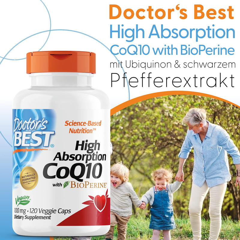 Doctor's Best, High Absorption CoQ10 with BioPerine, 100 mg, 120 vegan capsules, plant-based, coenzyme Q10, laboratory tested, gluten-free, non-GMO 120 pieces (pack of 1) 72.0 - NewNest Australia