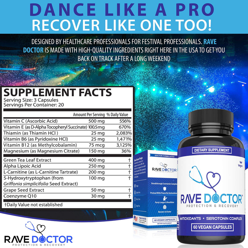 Rave Doctor, Rave Vitamins, Rave Gear, Festival Necessities, Rave Supplements, Rave Pack, Rave Recovery Pills, Rave Pills, 5HTP Rave, Festival Supplement - NewNest Australia