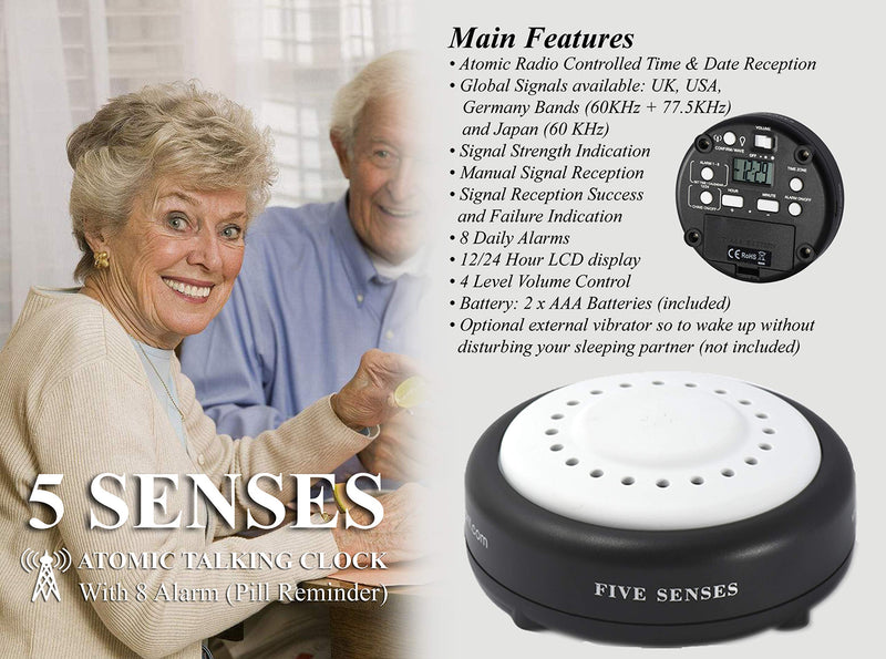 NewNest Australia - Atomic Talking Alarm Clock – 8 Wake up or Pill Reminder Alarm Clock (an Option for Talking Watch) perfect for vision impaired, elderly or blind by 5 Senses (1623) 