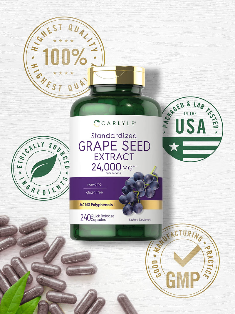 Carlyle Grape Seed Extract 24,000 mg Equivalent 240 Capsules – Maximum Strength Standardized Extract | Non-GMO, Gluten Free - NewNest Australia
