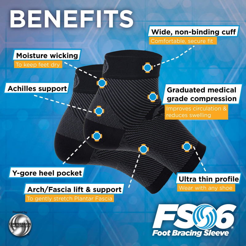 Orthosleeve Fs6 Foot Bandage Exclusive Compression Zone Technology With 6 Zones, Plantar Fasciitis, Heel Pain & Relief From Swelling | 24 Hour Comfort | 1 Pair, Black - Size M - NewNest Australia