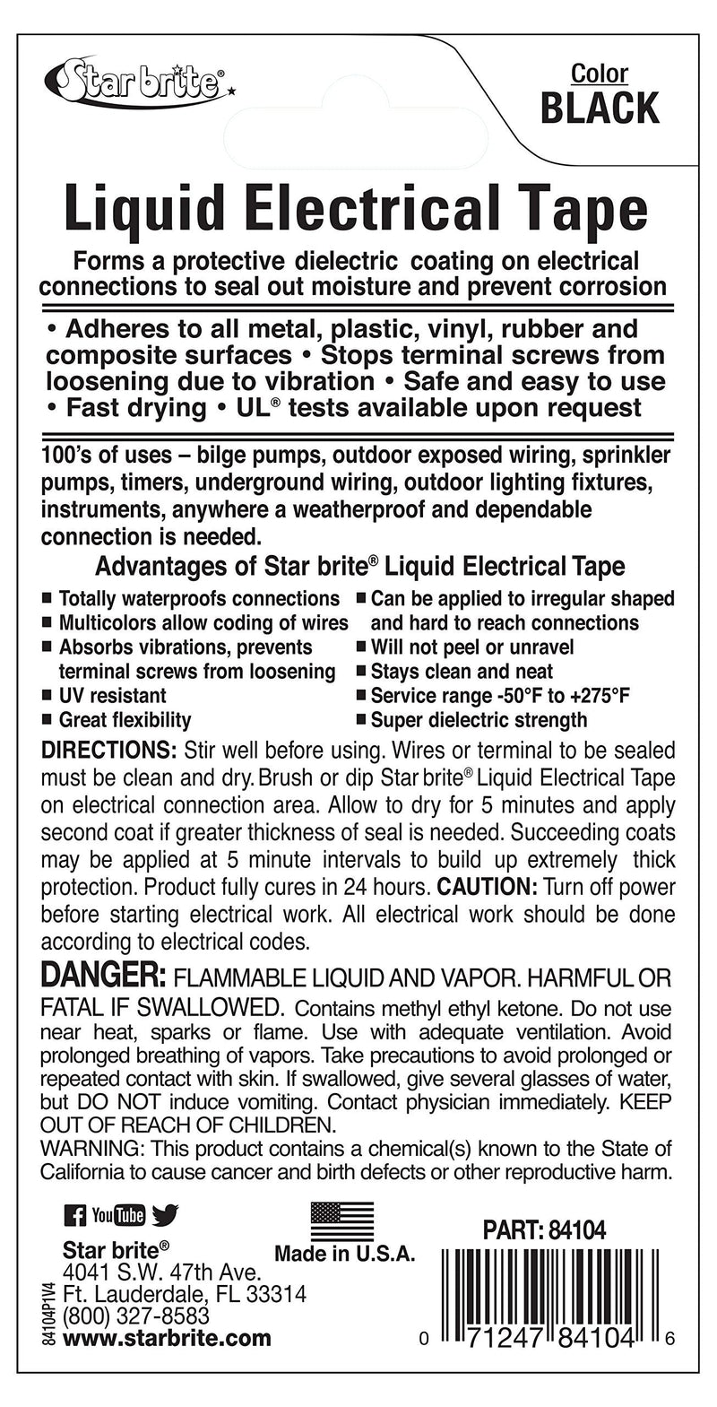 STAR BRITE Liquid Electrical Tape - 4 FL Oz Can With Applicator Brush Cap - Protective, Airtight, Waterproof, Flexible, Dielectric Coating - Indoor & Outdoor Use Black 4 Oz - NewNest Australia