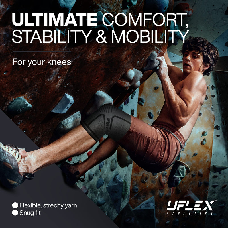 UFlex Athletics Knee Compression Sleeve Support for Women and Men - Knee Brace for Pain Relief, Fitness, Weightlifting, Hiking, Sports - Black, Large - NewNest Australia