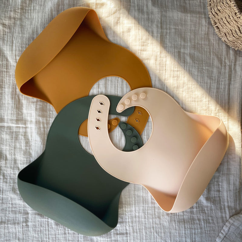 Moonkie Silicone Baby Bibs Set Of 3, BPA Free Soft Adjustable Fit Waterproof Feeding Bibs for Babies and Toddlers(Cream/Buck/Olive Green) Cream/Buck/Olive Green - NewNest Australia