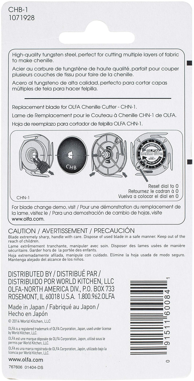 OLFA Chenille Cutter Replacement Blade, 1 Blade (CHB-1) - Tungsten Steel Circular Rotary Cutter Blade for Chenille Fabric, Crafts, Sewing, Quilting, Replacement Blade: Fits OLFA CHN-1 Chenille Cutter - NewNest Australia