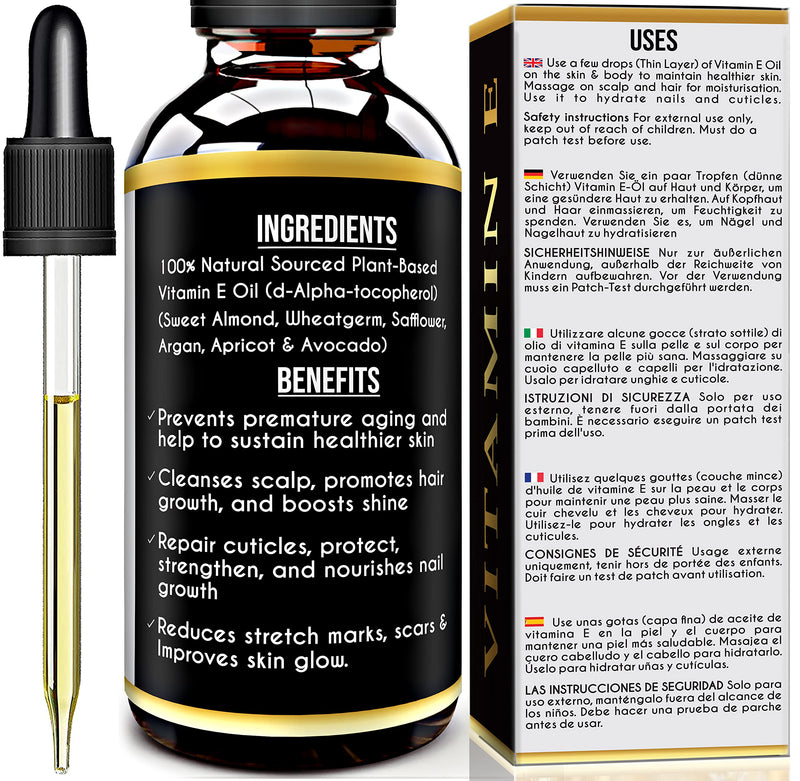 Kanzy Vitamin E Oil for Face & Skin 100% Naturally Sourced Plant-Based Organic Pure Vitamin E Oil for Hair d-Alpha-tocopherol Body Oil for Women & Men, Strengthens & Moisturizes Nails 60ml Body Oil - NewNest Australia