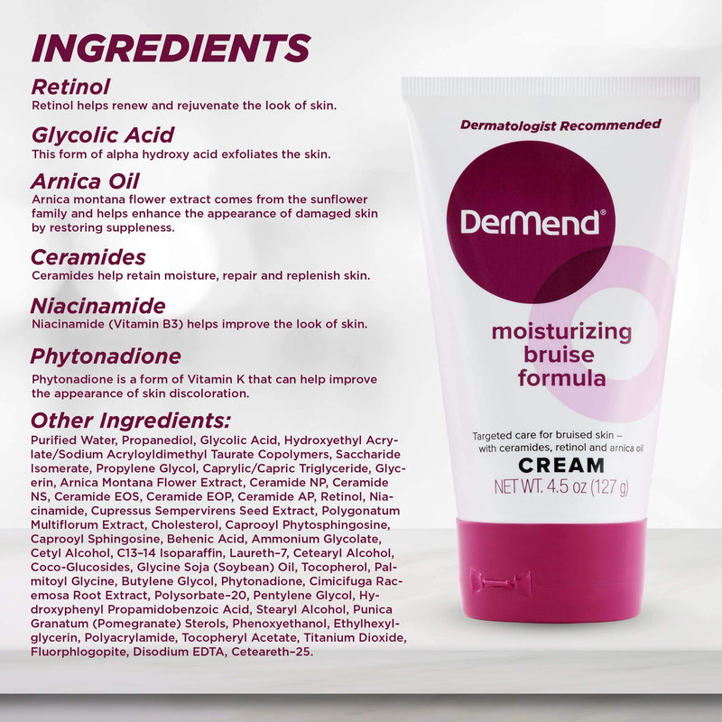 DerMend Moisturizing Arnica Montana Bruise Cream: Vitamin K Moisturizer Formula to Reduce the Appearance of Bruising - Restore, Rejuvenate & Repair Thin, Bruised Skin on Arms, Legs & Hands - 4.5 Oz 4.5 Ounce (Pack of 1) - NewNest Australia