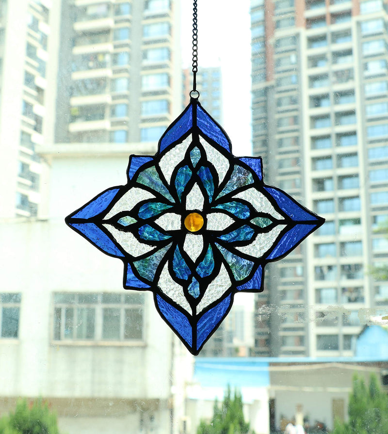Karhuimoyi Stained Glass Window Hangings, Tiffany Style Window Panel Suncatchers Blue Art Flower - NewNest Australia