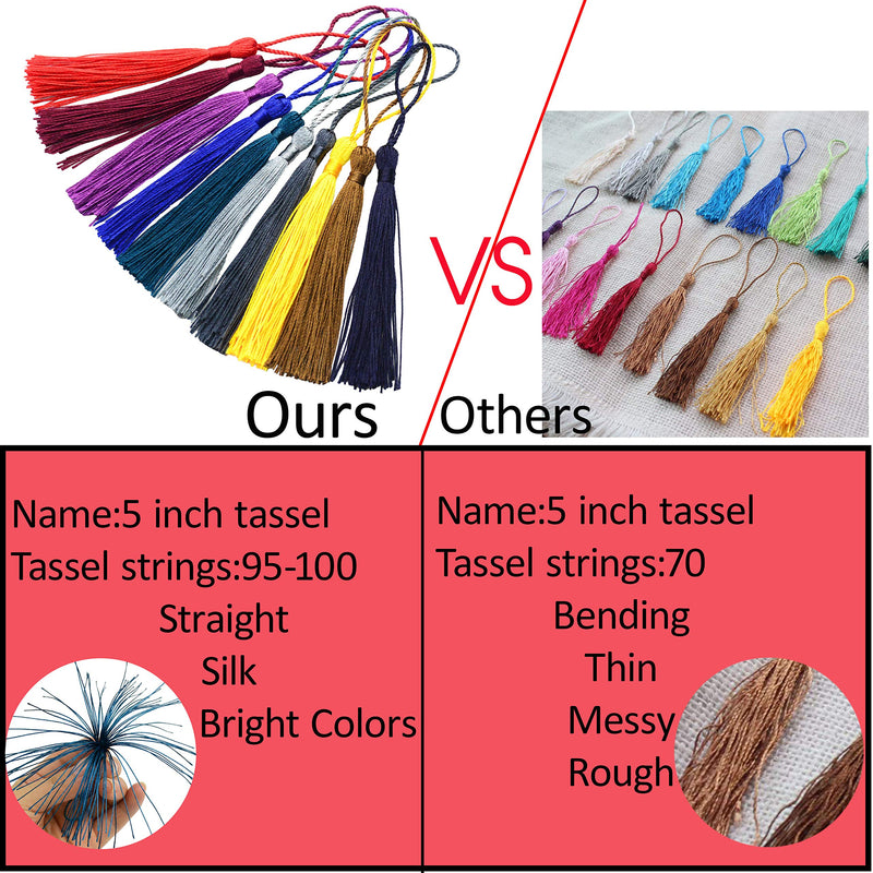 Aokbean 100pcs 5 Inches Handmade Silky Floss Soft Craft Bookmark Tassels with Loops for DIY, Jewelry Making, Graduation Tassel,Bookmarks,Souvenir(Black) Black - NewNest Australia
