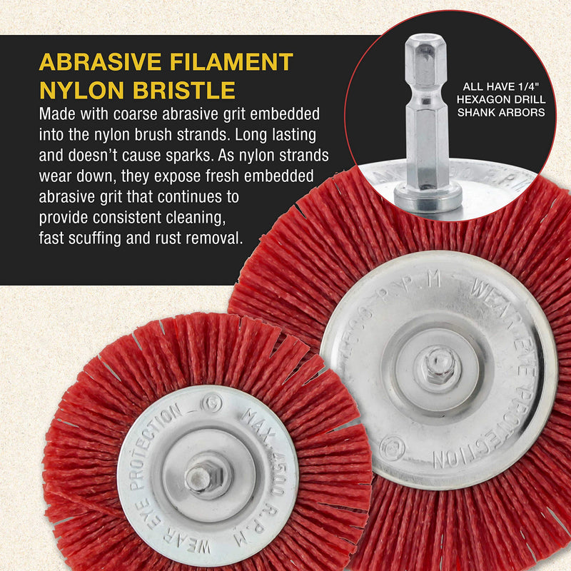 Dura-Gold 6 Piece Abrasive Filament Nylon Wire Bristle Drill Wheel and Cup Brush Set - Coarse Sanding Scuffing, 1/4" Drill Shank - Remove Rust, Corrosion, Paint - Surface Prep Truck Bed Liner Coating - NewNest Australia