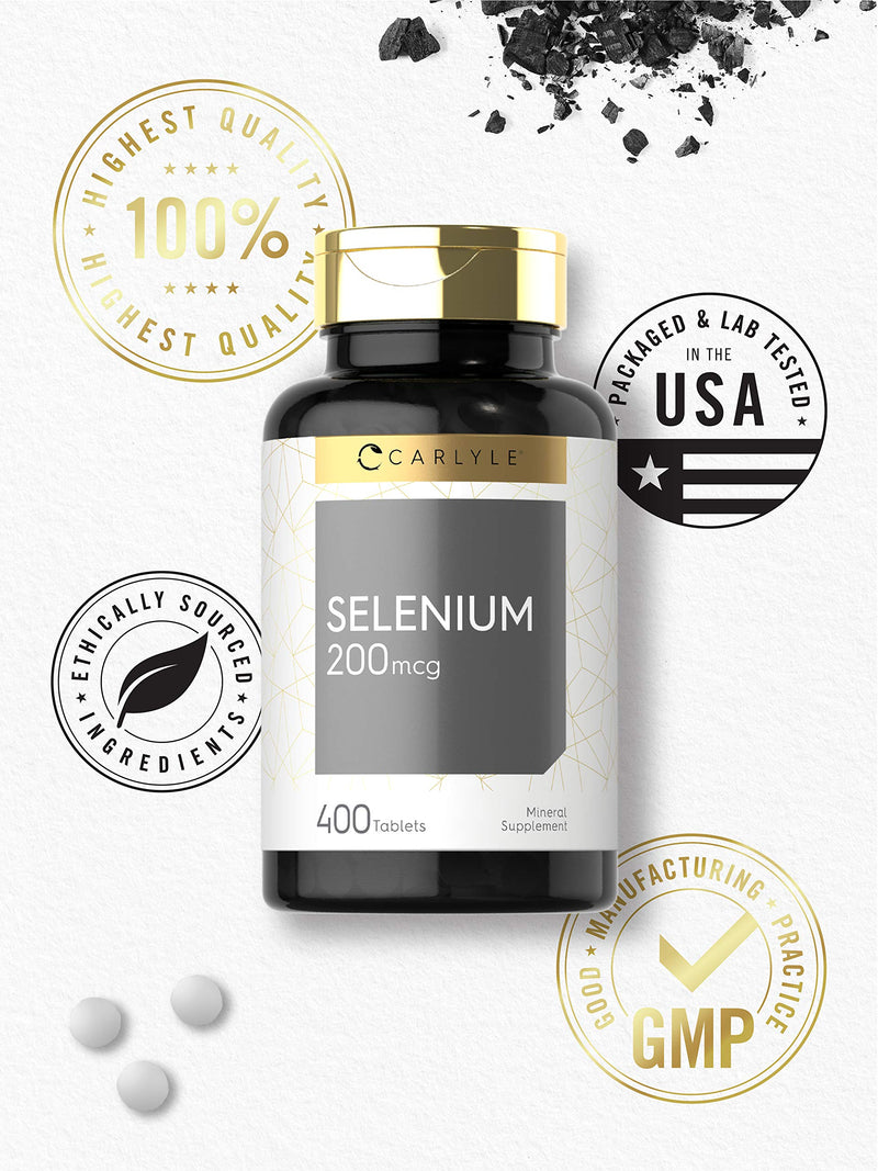 Selenium 200mcg | 400 Tablets | Vegetarian, Non-GMO & Gluten Free Supplement | by Carlyle - NewNest Australia