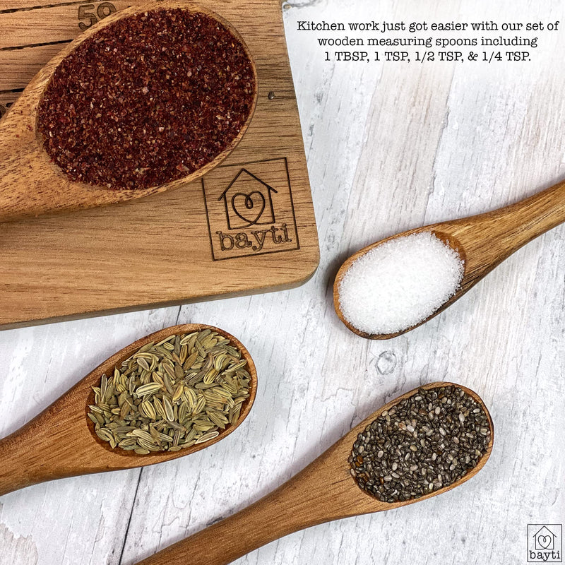 Bayti Long Handle Acacia Wooden Measuring Spoons, 100% Natural Food Grade Acacia Wood set of 4 spoons - NewNest Australia