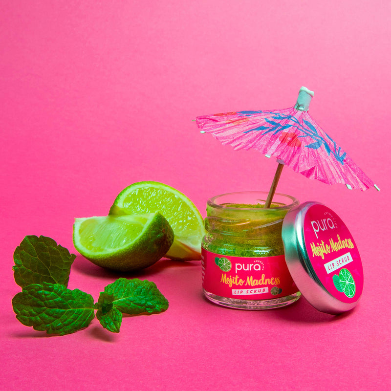 Pura Cosmetics Vegan Lip Scrub in Mojito Madness (28g) - Natural Ingredients, Cruelty-Free, Plastic-Free Packaging & Made in the UK - NewNest Australia