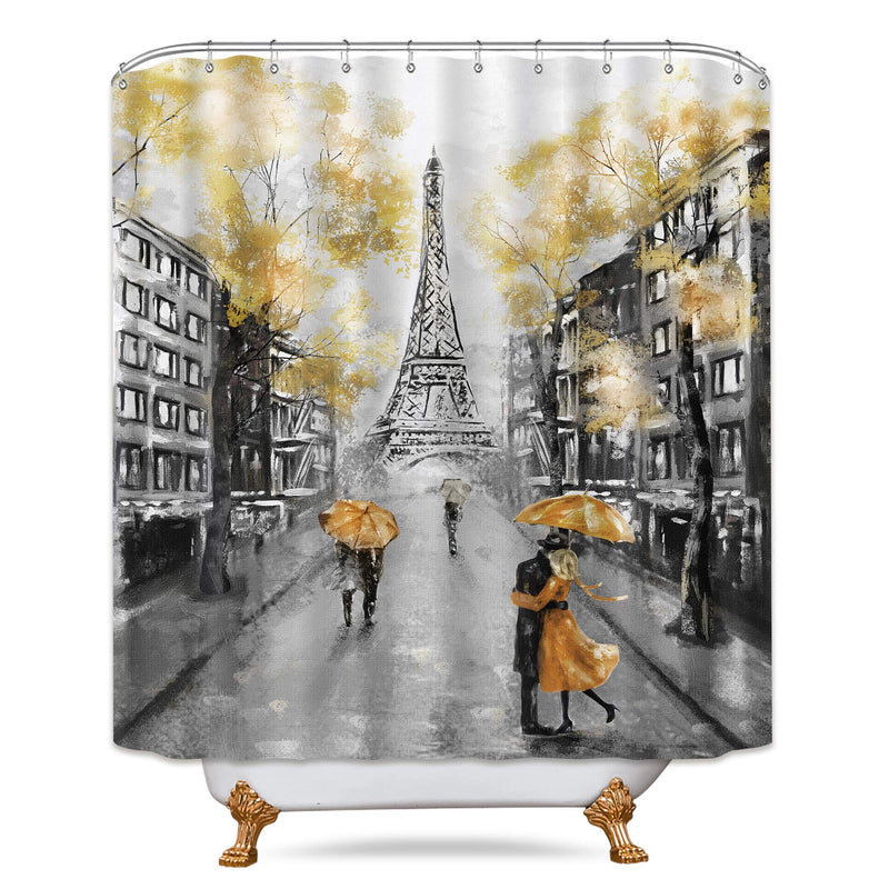 Riyidecor Paris Shower Curtain Black Yellow Eiffel Tower Oil Painting Couple European City Landscape France Modern Fabric Waterproof Bathroom Home Decor 72x72 Inch 12 Plastic Shower Hooks 72Wx72H - NewNest Australia