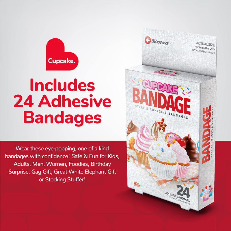 BioSwBioSwiss Kids Bandaids | 24pcs Self-Adhesive Sterile Unique Shaped Bandages Colorful Funny Cute Toddler Girls & Boys, Adults First Aid, Protect Scrapes and Cuts | Wellness for Everyone (Cupcake) Cupcake - NewNest Australia