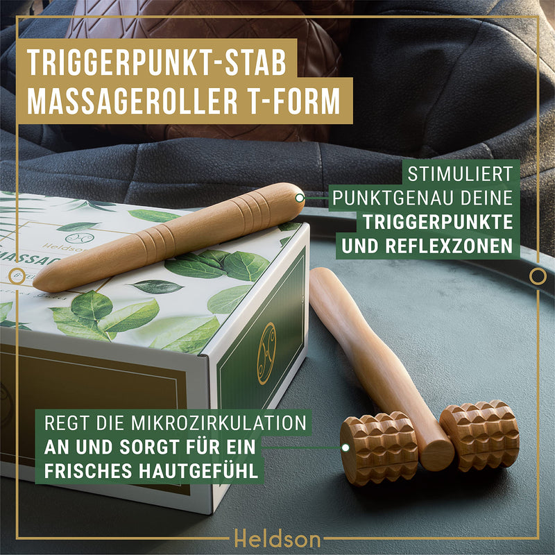 Heldson Premium Wooden Massage Set [Set Of 6] Including German Instructions And Double-Sided Cards With Cotton Bag - Massage Roller Trigger Point Massager Foot Massage Roller - NewNest Australia
