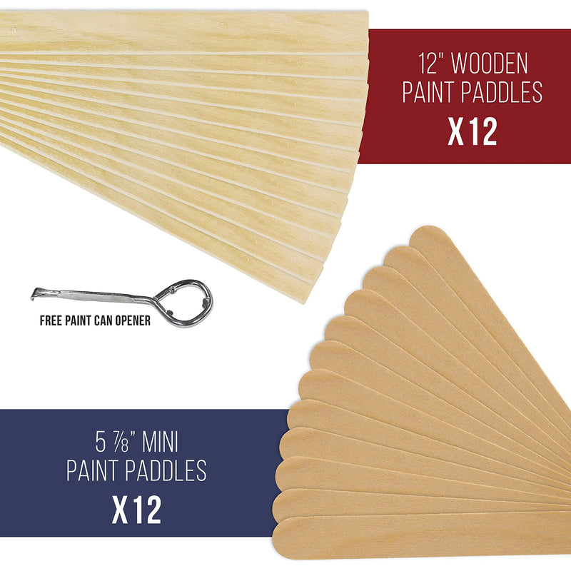 TCP GLOBAL Premium Paint Mixing Essentials Kit. Comes with 12 Mixing Cups, 6 Lids, 12 Wooden 12" Mixing Sticks, 12 Wooden Mini Mixing Paddles, 12 HQ 190 Mesh Paint Strainers & Paint Can Opener. - NewNest Australia