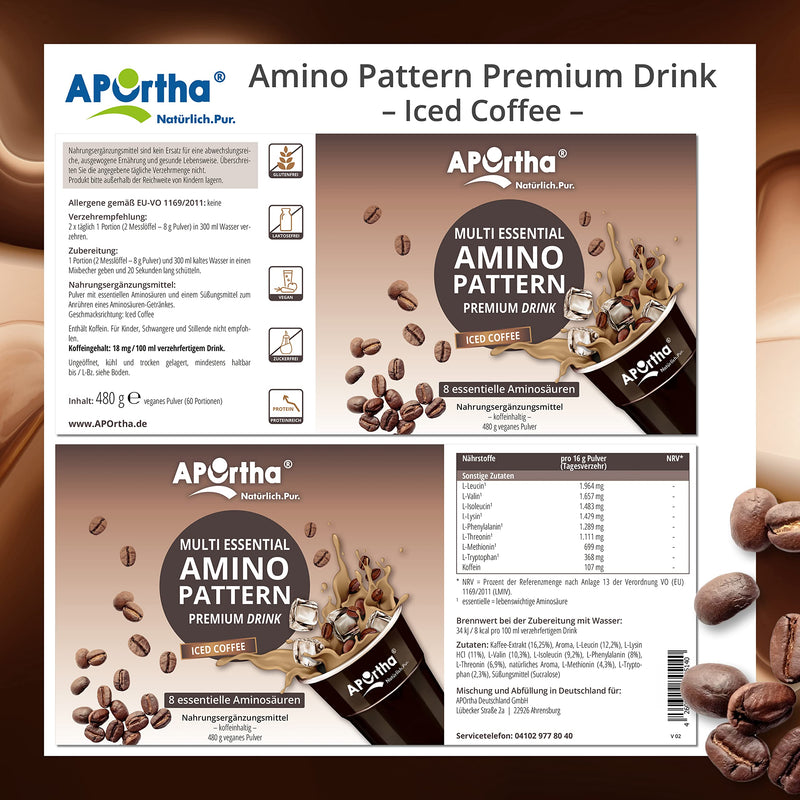Aportha Multi Essential Amino Pattern Premium Drink 480 G Iced Coffee With Real Coffee With 8 Essential Amino Acids According To Prof. Dr. Luc√† Moretti For Optimized Protein Supply Amino Acids - NewNest Australia