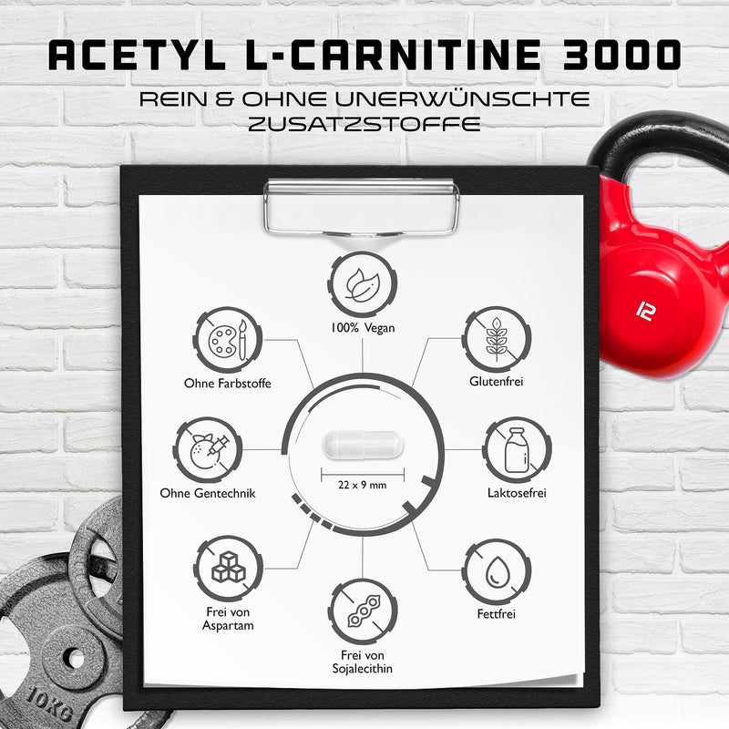 Acetyl L-Carnitine 3000 with 250 capsules - 3000 mg per daily serving - Premium: L-Carnitine as acetyl form - High dosage - Laboratory-tested quality - Vegan - NewNest Australia