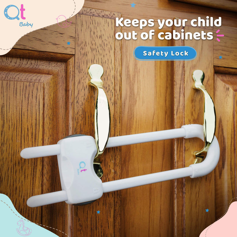 QT BABY Baby Proofing Cabinet Locks | Adjustable U Shaped Baby Safety Latches for Drawers, Fridge, Closet |Modern Baby Proofing Cabinet Lock with Extra Secure Lock Buttons (Pack of 2) Pack of 2 White - NewNest Australia