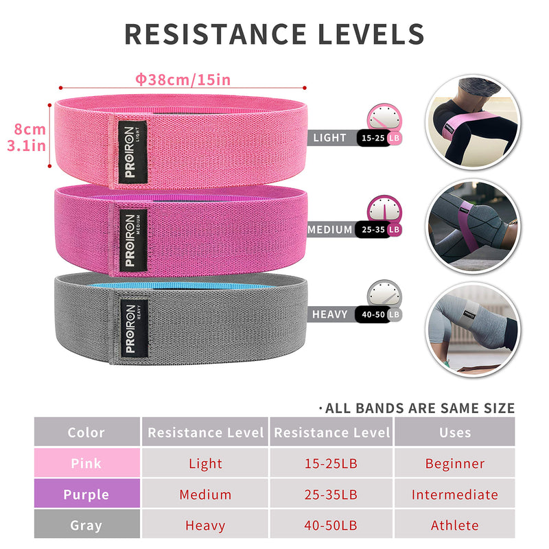 PROIRON Fabric Exercise Resistance Bands for Women Leg Glute Workout, Non-Slip Booty Bands Resistance Loops, Yoga Pilates Training #4-Set of 3 (light+medium+heavy) - NewNest Australia