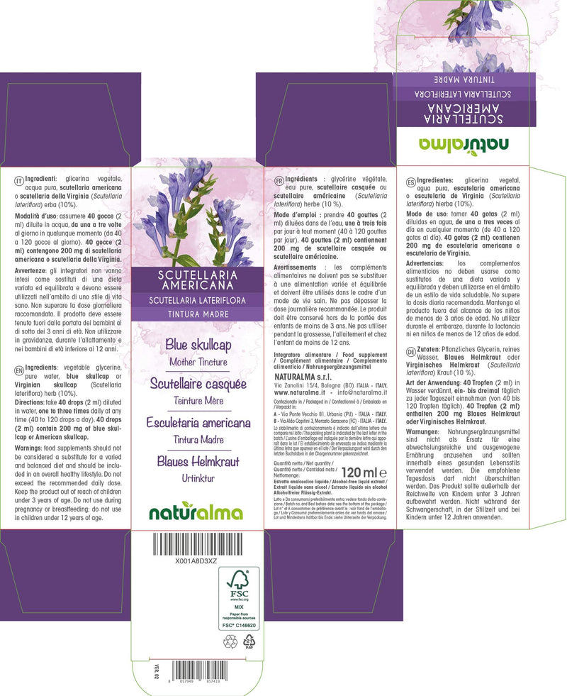 Blue Skullcap or Virginian Skullcap (Scutellaria lateriflora) herb Alcohol-Free Mother Tincture Naturalma | Liquid Extract Drops 120 ml | Food Supplement | Vegan 120 ml (Pack of 1) - NewNest Australia