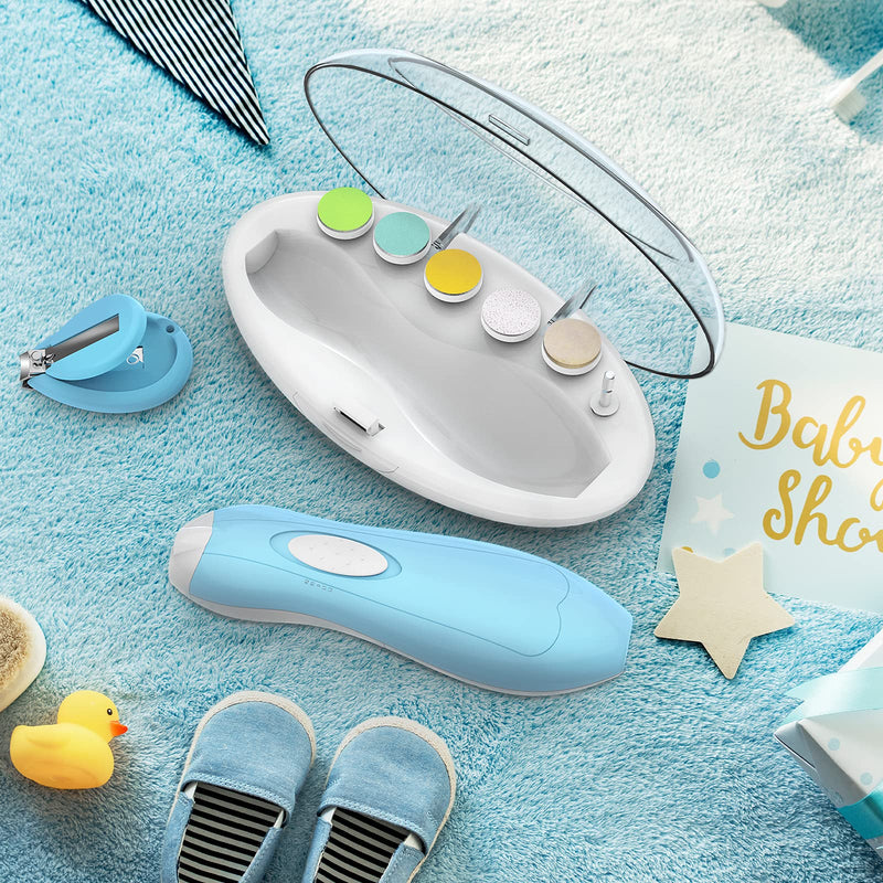 Baby Nail Filer and Baby Nail Clippers with Light Set, Lupantte Electric Infant Nail Trimmer Kit, Safe Baby Grooming Kit, for Newborn Toddler Kids Toes and Fingernails, Polish and Trim Blue - NewNest Australia