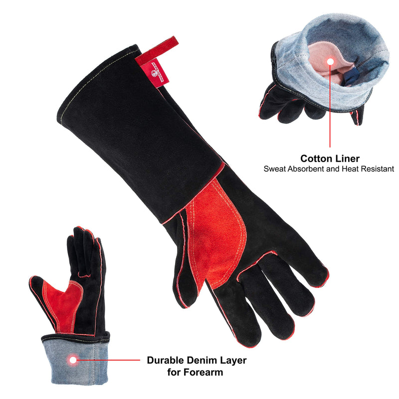 HereToGear Fireproof and Heat Resistant Welding Gloves - 14IN - Soft Leather with Kevlar Stitching - Great for Welders - Work for Animal Handling 14IN (L-XL) - NewNest Australia