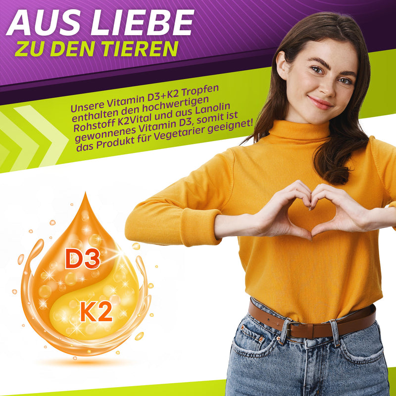 Vita2You Vitamin D3 + K2 drops - Vitamin D3 5000 IU - Vitamin K2 100µg per drop - K2VITAL - MK-7 - 99.7% All-Trans - MCT oil - Premium quality - Made in Germany - NewNest Australia