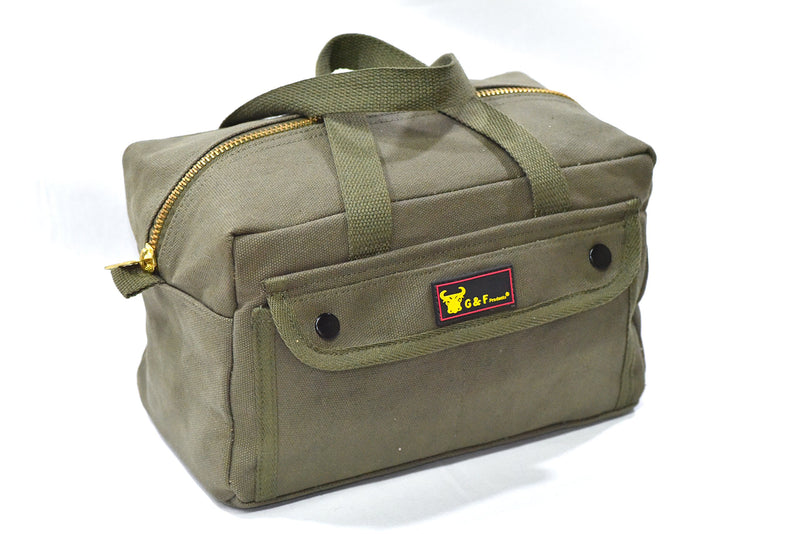G & F Products Government Issued Style Mechanics Heavy Duty Tool Bag with Brass zipper and side pockets, tool bag for cars, drill, garden, and electrician. Olive Green , 11" x 7" x 6" - NewNest Australia