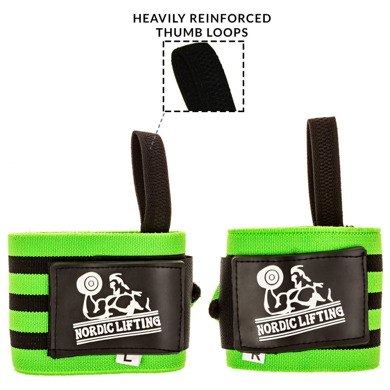 Nordic Lifting Wrist Wraps Super Heavy Duty (1 Pair/2 Wraps) 24" Support for Weight Lifting | Powerlifting | Gym | Cross Training- Weightlifting Thumb Loop - Men & Women Green - NewNest Australia
