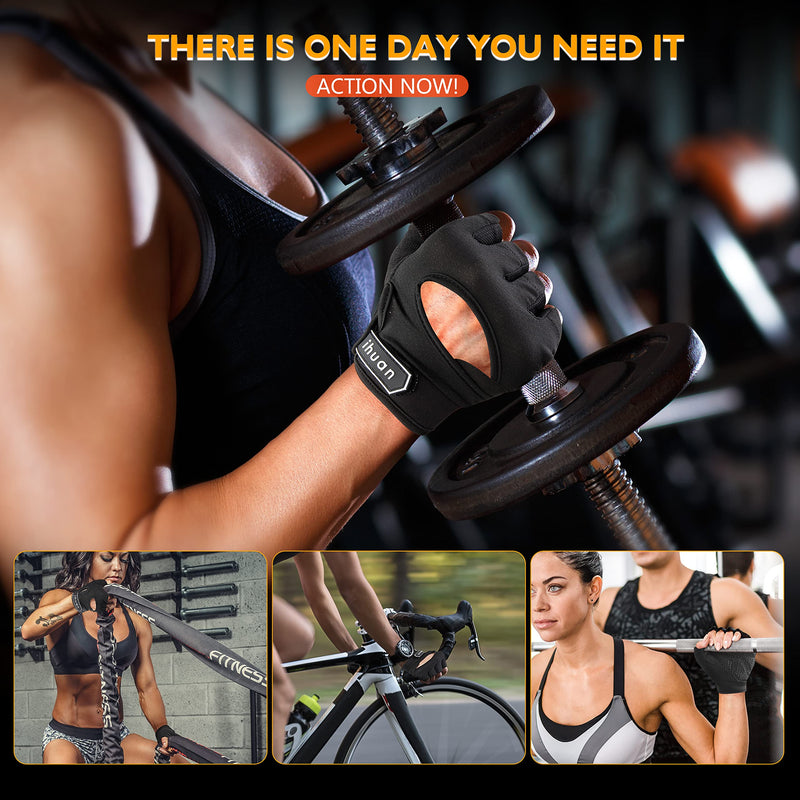 ihuan New Breathable Workout Gloves for Women & Men - No More Sweaty & Full Palm Protection Gym Exercise, Fitness, Weightlifting, Pull-ups, Deadlifting, Rowing Black Medium - NewNest Australia