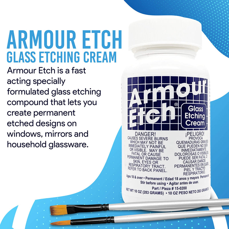 Armour Etch Glass Etching Cream Kit - Create Permanently Etched Designs - 10oz Net Weight - Bundled with Moshify Application Brushes - NewNest Australia