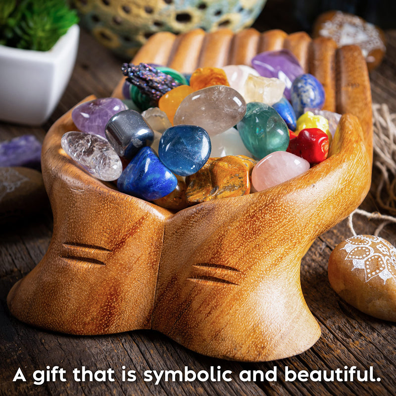 Curawood Carved Hands Offering Bowl - Showcase Your Healing Stones - Crystal Holder for Stones - Key Bowl - Crystal Storage Tray - Decorative Hand Bowl for Rock Display - Crystal Shelf Display Stand - NewNest Australia
