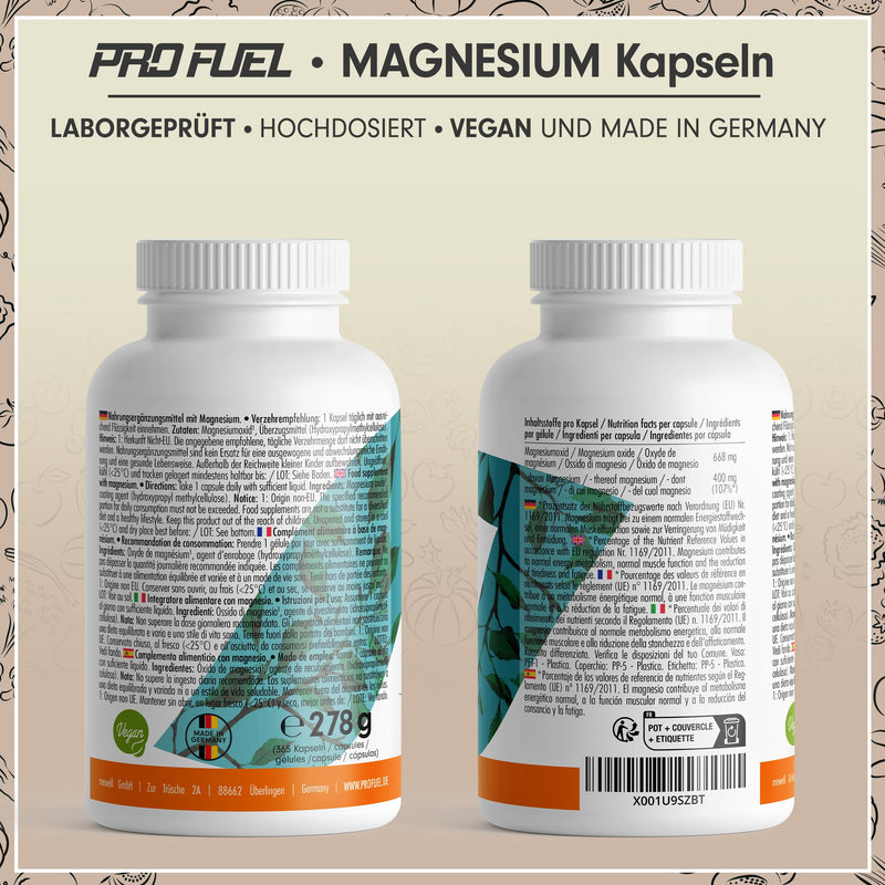 Magnesium capsules 365x - 668mg magnesium oxide, of which 400mg magnesium per capsule - very high magnesium content (60%) - laboratory tested with certificate - 100% vegan - supply for a full year 1x 365 capsules. (Magnesium capsules) - NewNest Australia