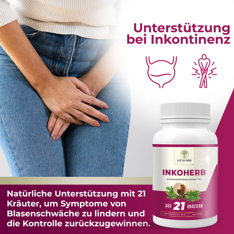 Lot Of Herb Inkoherb Of 21 Herbs For Natural Strengthening Of The Bladder Function - Can Support Incontinence Bladder Weakness Urination - Dietary Supplement For Men And Women - Pack Of 60 - NewNest Australia