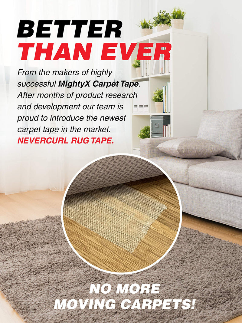 NeverCurl Double Sided Extra Thick Rug Tape with Mesh Fabric - 1.5" by 30 Feet Roll - Anti Slip Non Skid Gripper Tape for Rugs, Mats, Pads, Runners - Indoors Work Any Floor - Hardwood Tiles Laminates - NewNest Australia