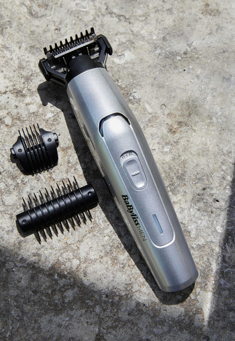 BaByliss Men 11-in-1 Titanium Multi-Grooming Kit Waterproof Twill Hair Trimmer, Beard Trimmer, Nose Hair Trimmer, Eyebrow, Detail Trimmer and Multifunctional Trimmer, Includes Bag, Silver Black MT861E - NewNest Australia