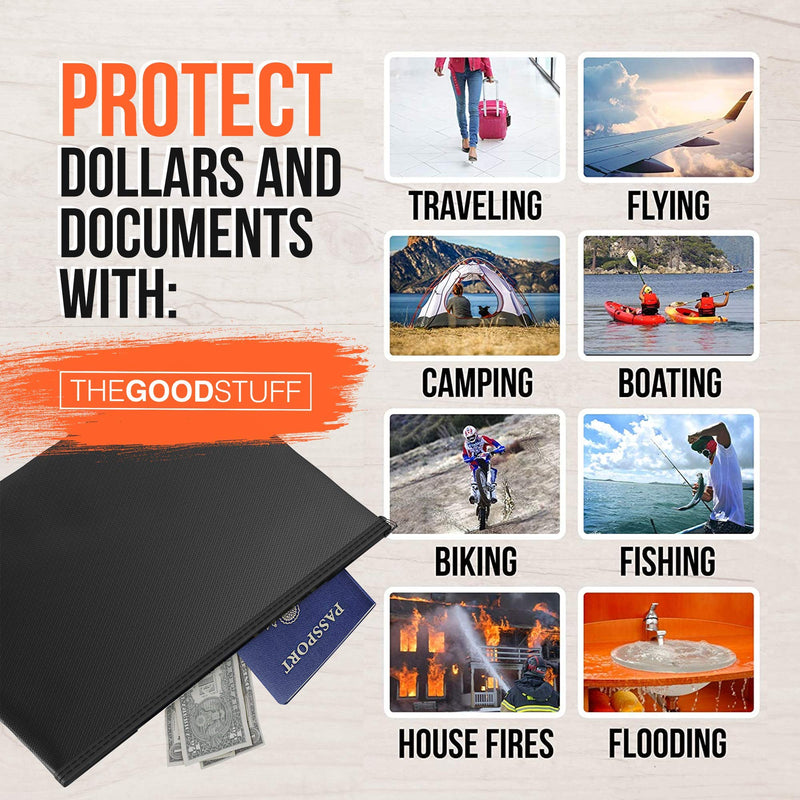 The Good Stuff Water and Fireproof Pouch (2000℉) - Protect Money, Passports, and Documents with a Fireproof Money Bag for Cash, Safe Money Storage Bags Fire Proof Waterproof - NewNest Australia