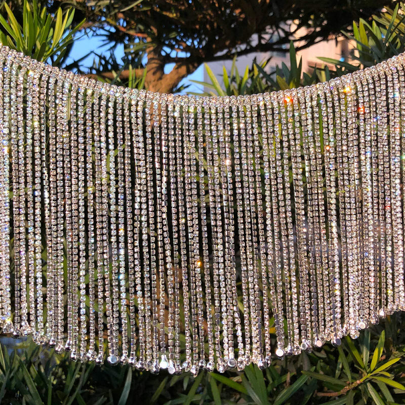 Dowarm 0.5 Yard Crystal Rhinestone Fringe Trim Silver Long Tassel Fringe Applique Trim Diamond White Crystal Chain Trim for Crafts Clothes Bridal Bouquet (Crystal Clear, Long Tassel) Crystal Clear - NewNest Australia