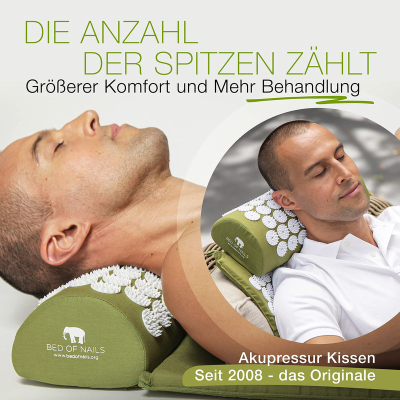 Bed Of Nails Original Acupressure Pillow - 2142 Pressure Points - Acupuncture Neck Pillow - Neck Pain Back Pain Stress Relief - Carry Bag - Size 38 X 15 X 10 Cm - Green - NewNest Australia