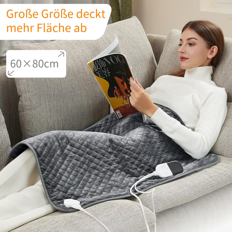 Heating pad, heat pad with automatic switch-off and 6 temperature levels, 80 x 60cm heating pad for back, neck, shoulder, stomach, quick heating, machine washable - NewNest Australia