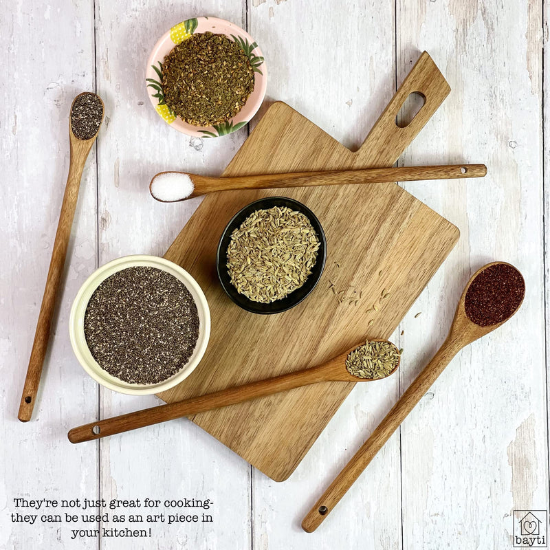Bayti Long Handle Acacia Wooden Measuring Spoons, 100% Natural Food Grade Acacia Wood set of 4 spoons - NewNest Australia