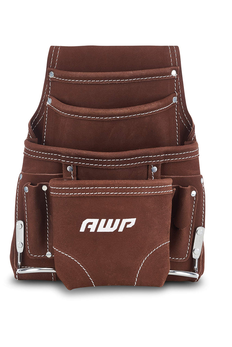 AWP 10-Pocket Suede Tool Pouch | Durable General Construction Leather Tool Pouch | Brown - NewNest Australia