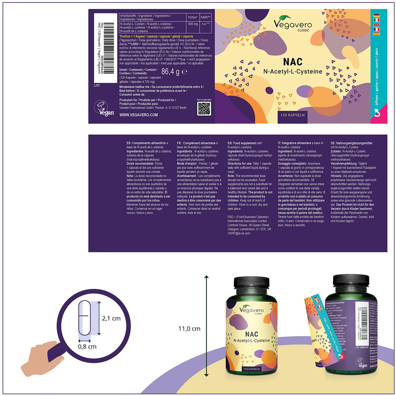 Nac | From Fermentation - Not Synthetic | N-Acetylcysteine 600Mg | High Dose | Laboratory Tested | 100% Pure Amino Acid | Vegan - No Additives | German Production By Vegavero - NewNest Australia