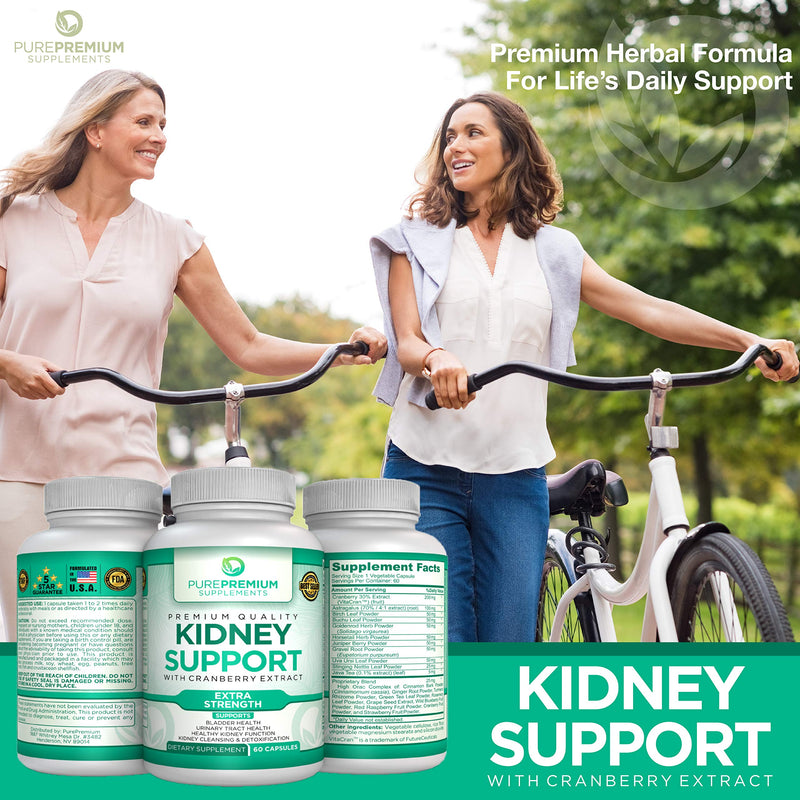 Premium Kidney Support Supplement by PurePremium (Kidney Cleanse Supplement) Supports Urinary Tract and Bladder Health – Cranberry Extract, Astragalus and Uva Ursi Leaf - 60 Caps - NewNest Australia