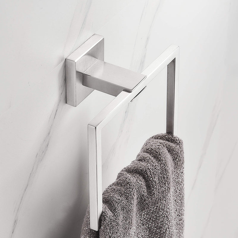 Hand Towel Ring Holder, SUS304 Stainless Steel Square Towel Bar, Towel Rack Brushed Nickel, Bathroom Accessories Modern Style, Wall Mounted - NewNest Australia